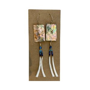 Medium Hand-beaded Dentalium Earrings by Avis Charley