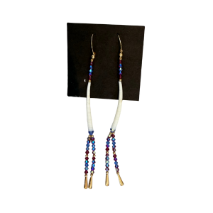 Medium Hand-beaded Dentalium Earrings by Avis Charley